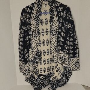 Elodie Sweater Womens M Black Ivory Geometric Waterfall Cardigan Open Front